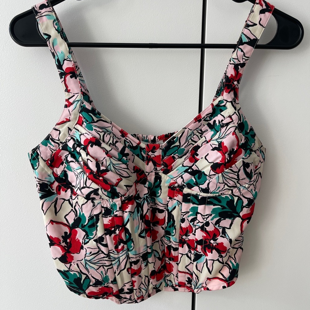 Jag Jeans Floral Crop Top - Pink and Green